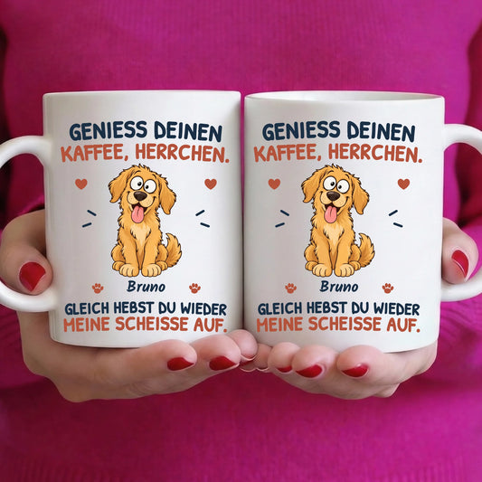 Genieß deinen Kaffee, Herrchen – Konzeptkorrektur, identisches Motiv auf beiden Seiten
