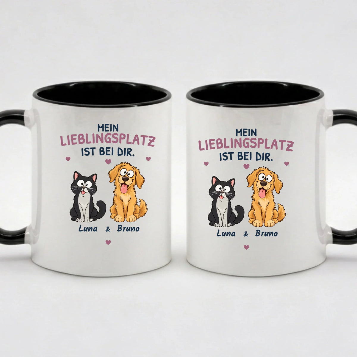 Two-Tone-Tasse „Mein Lieblingsplatz ist bei dir“ in Schwarz – Motiv auf beiden Seiten