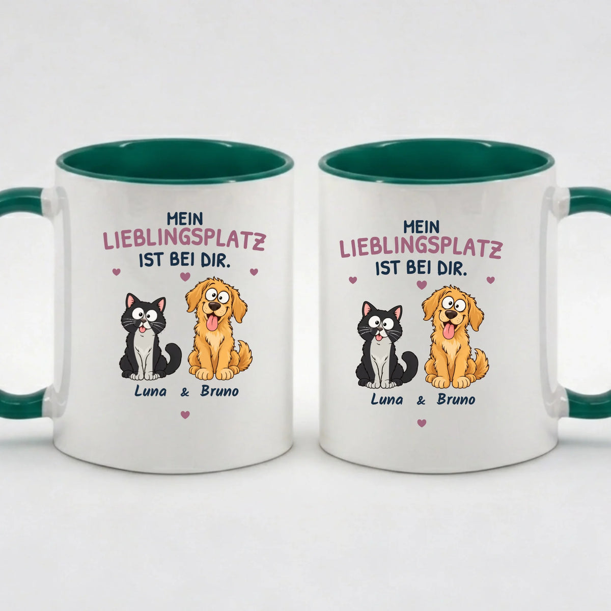 Two-Tone-Tasse „Mein Lieblingsplatz ist bei dir“ in Grün – Motiv auf beiden Seiten