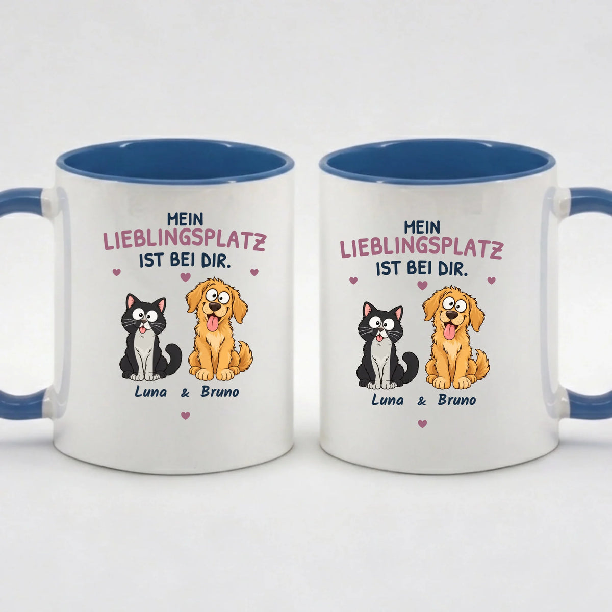 Two-Tone-Tasse „Mein Lieblingsplatz ist bei dir“ in Blau – Motiv auf beiden Seiten