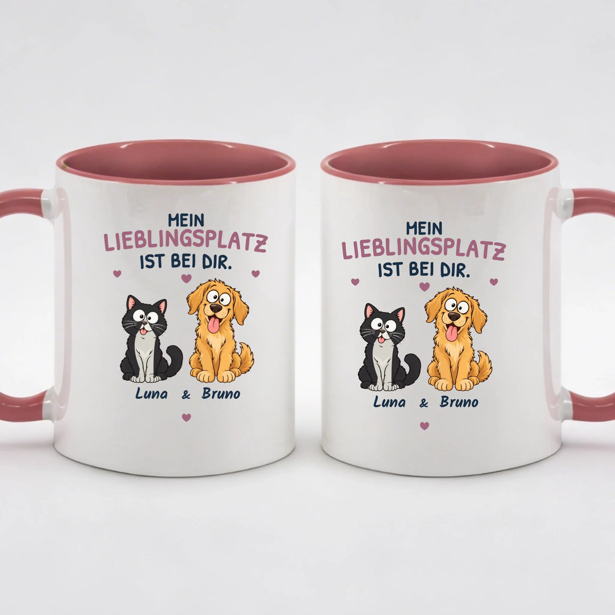 Two-Tone-Tasse „Mein Lieblingsplatz ist bei dir“ in Altrosa – Motiv auf beiden Seiten
