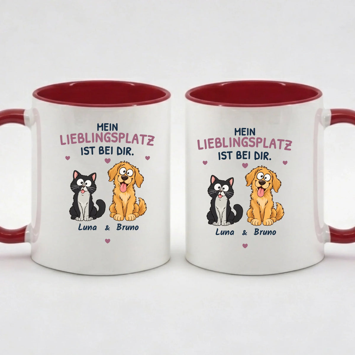 Two-Tone-Tasse „Mein Lieblingsplatz ist bei dir“ in Rot – Motiv auf beiden Seiten