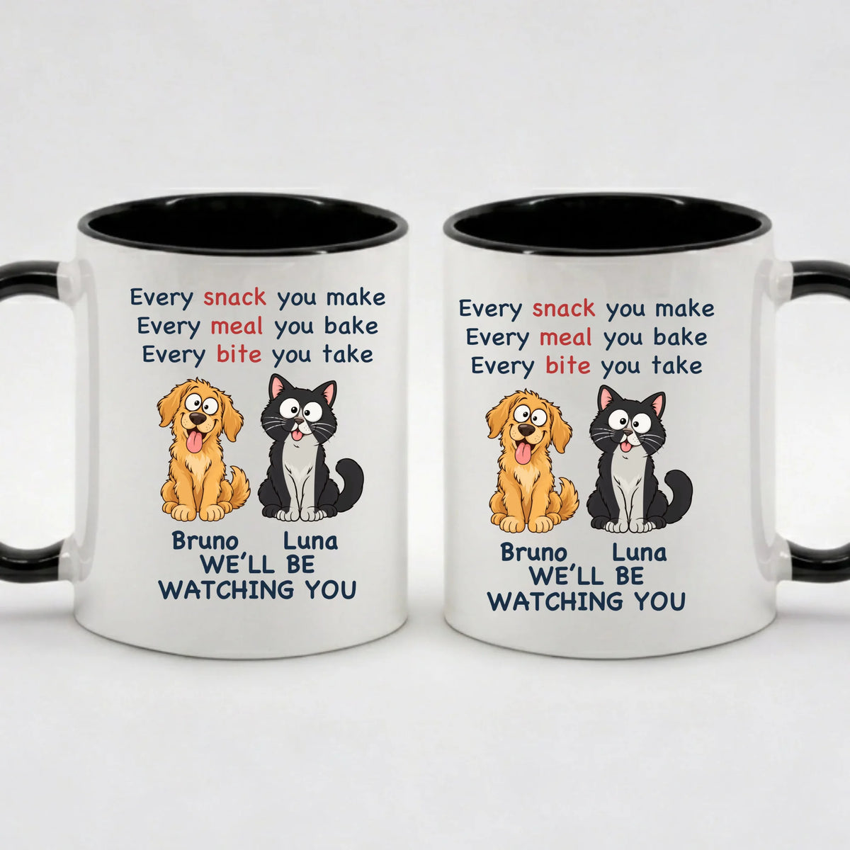 Two-Tone-Tasse „Every Snack“ in Schwarz – Motiv auf beiden Seiten