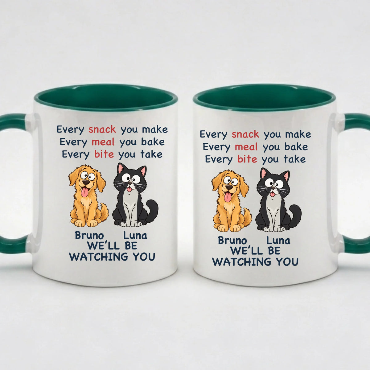 Two-Tone-Tasse „Every Snack“ in Grün – Motiv auf beiden Seiten