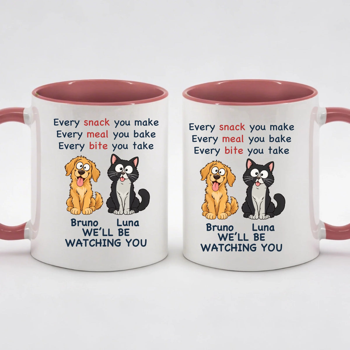 Two-Tone-Tasse „Every Snack“ in Altrosa – Motiv auf beiden Seiten