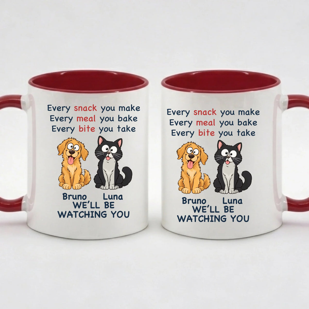 Two-Tone-Tasse „Every Snack“ in Rot – Motiv auf beiden Seiten