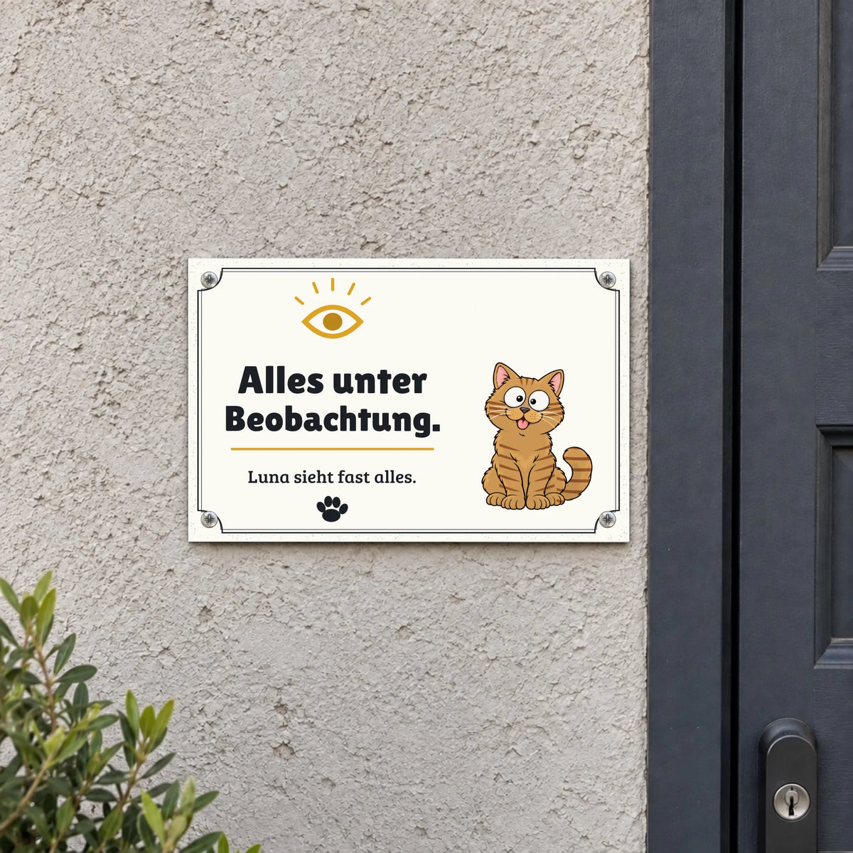 Metallschild „Alles unter Beobachtung“ an der Hauswand, 30 x 20 cm