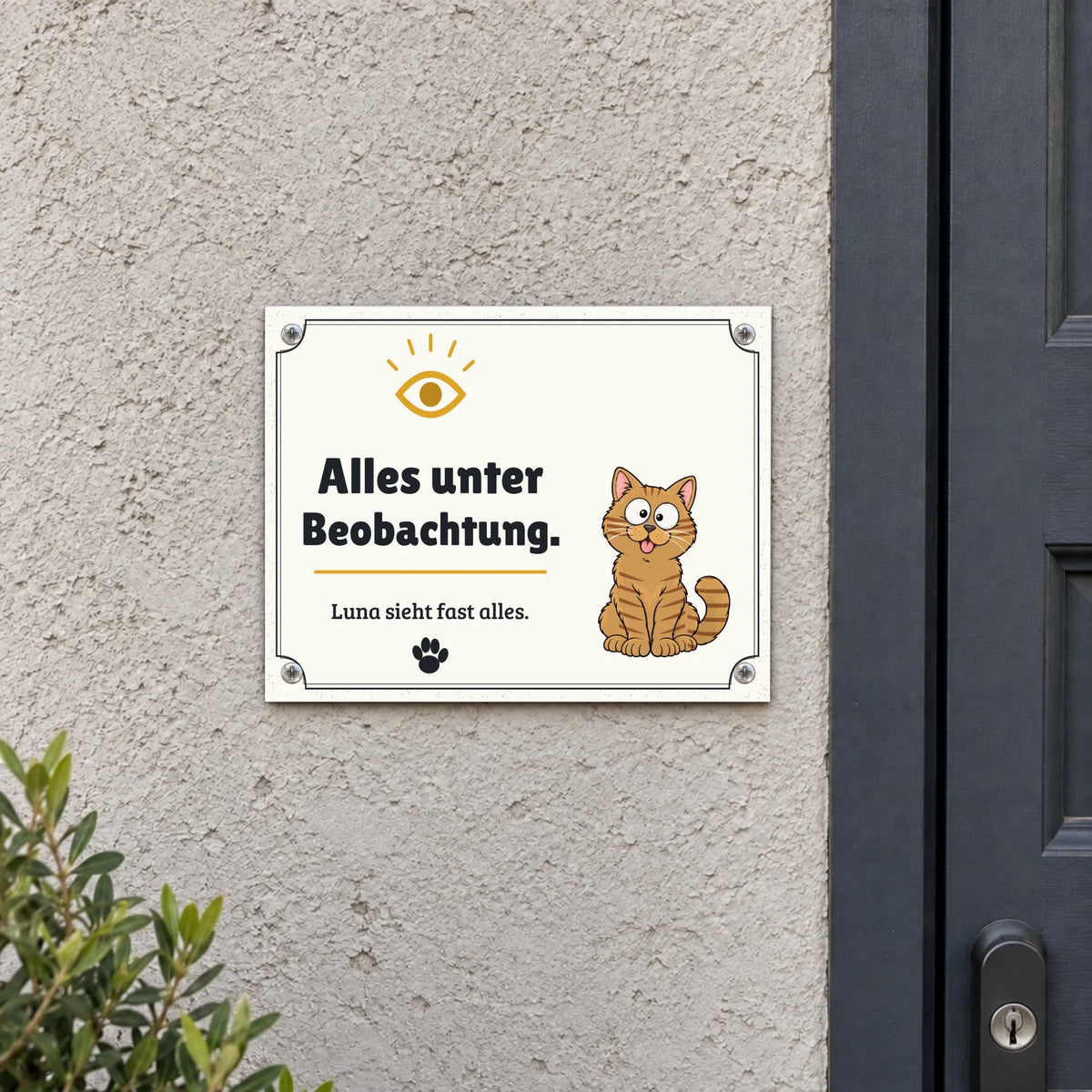 Metallschild „Alles unter Beobachtung“ an der Hauswand, 20 x 15 cm