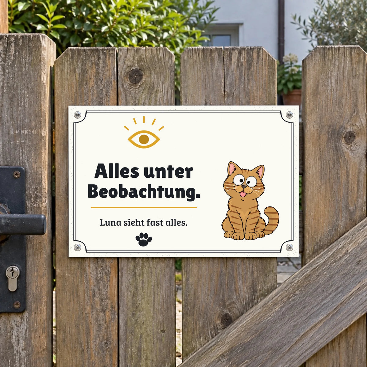Metallschild „Alles unter Beobachtung“ am Gartentor, 30 x 20 cm