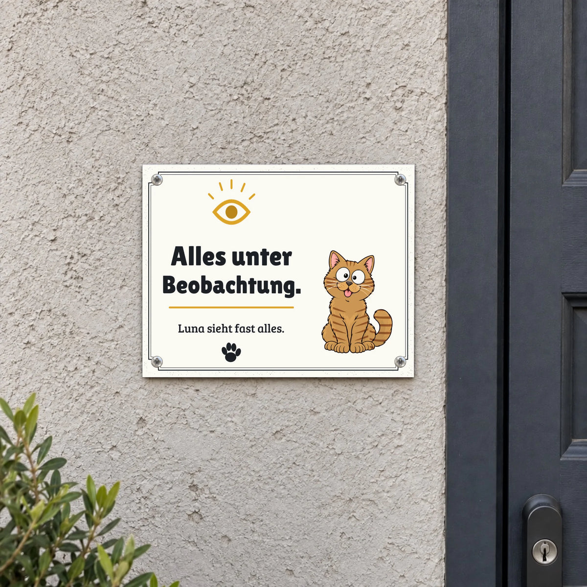 Metallschild „Alles unter Beobachtung“ an der Hauswand, 40 x 30 cm