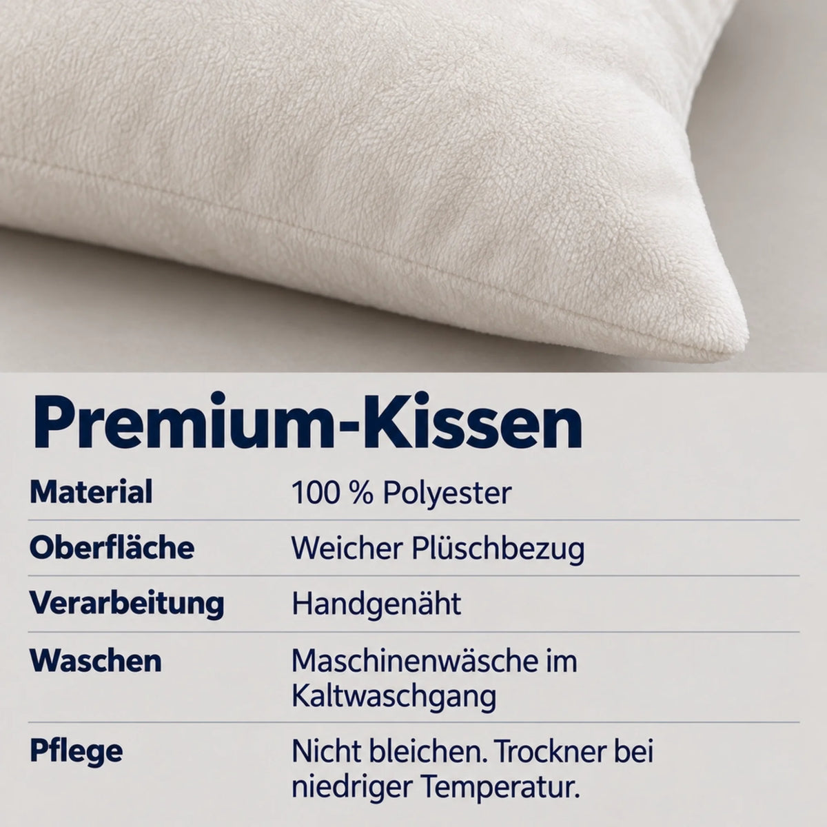 Premium-Kissen – Material und Pflege: 100 % Polyester, weicher Plüschbezug, handgenäht