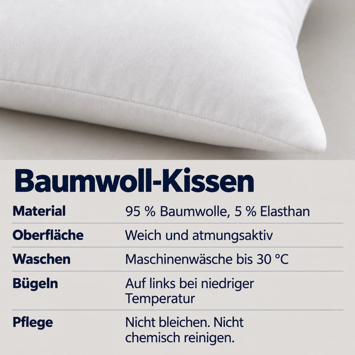 Baumwoll-Kissen – Material und Pflege: 95 % Baumwolle, 5 % Elasthan, weich und atmungsaktiv