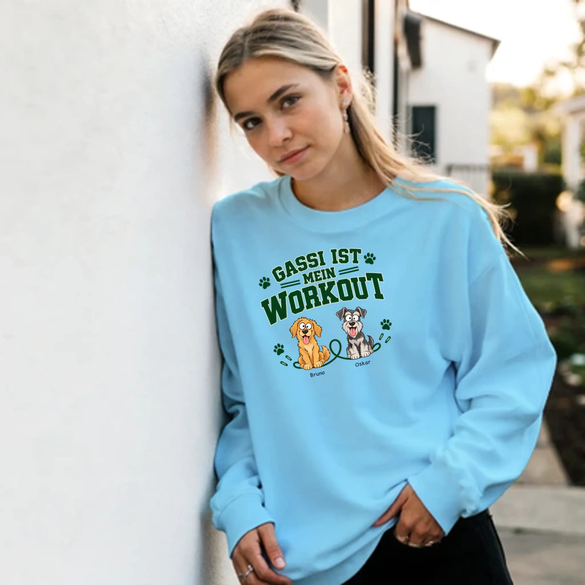 Gassi ist mein Workout – Pullover – light-blue-frau