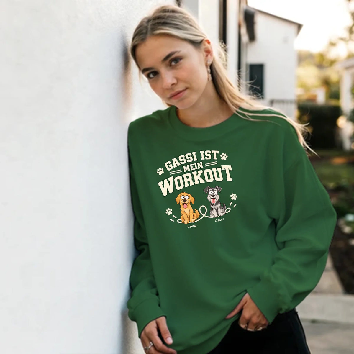 Gassi ist mein Workout – Pullover – military-green-frau