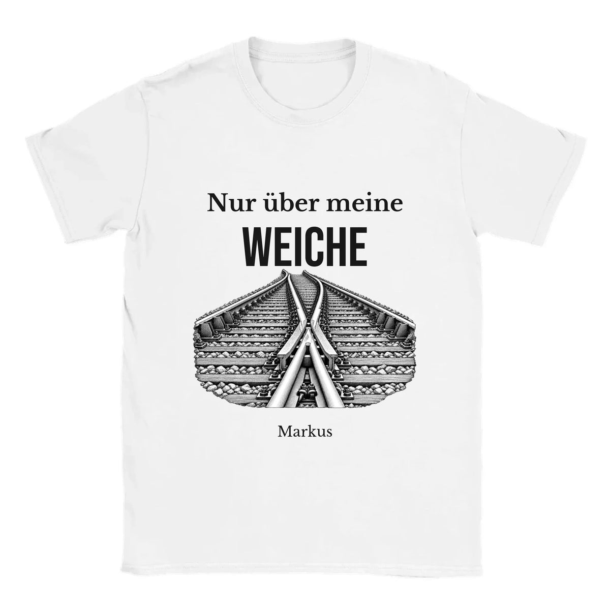 Personalisierbares T-Shirt „Nur über meine Weiche“ in Weiß mit Name