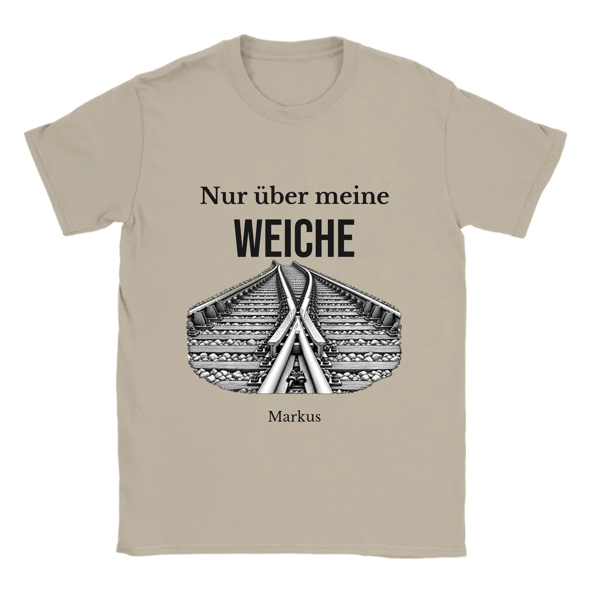 Personalisierbares T-Shirt „Nur über meine Weiche“ in Beige mit Name