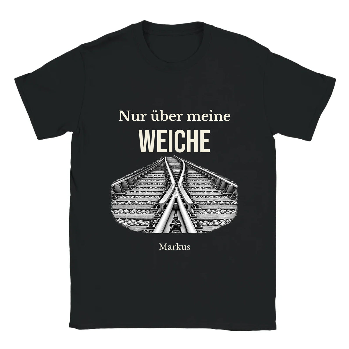 Personalisierbares T-Shirt „Nur über meine Weiche“ in Schwarz mit Name