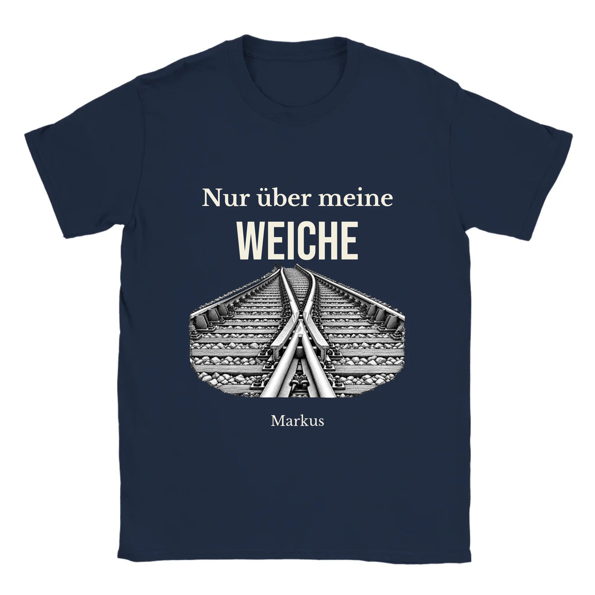 Personalisierbares T-Shirt „Nur über meine Weiche“ in Dunkelblau mit Name