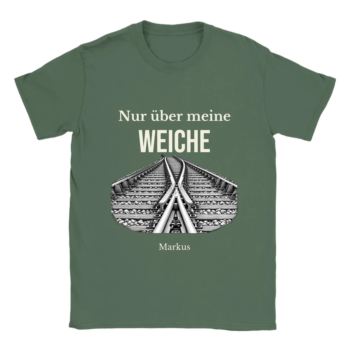 Personalisierbares T-Shirt „Nur über meine Weiche“ in Olivgrün mit Name