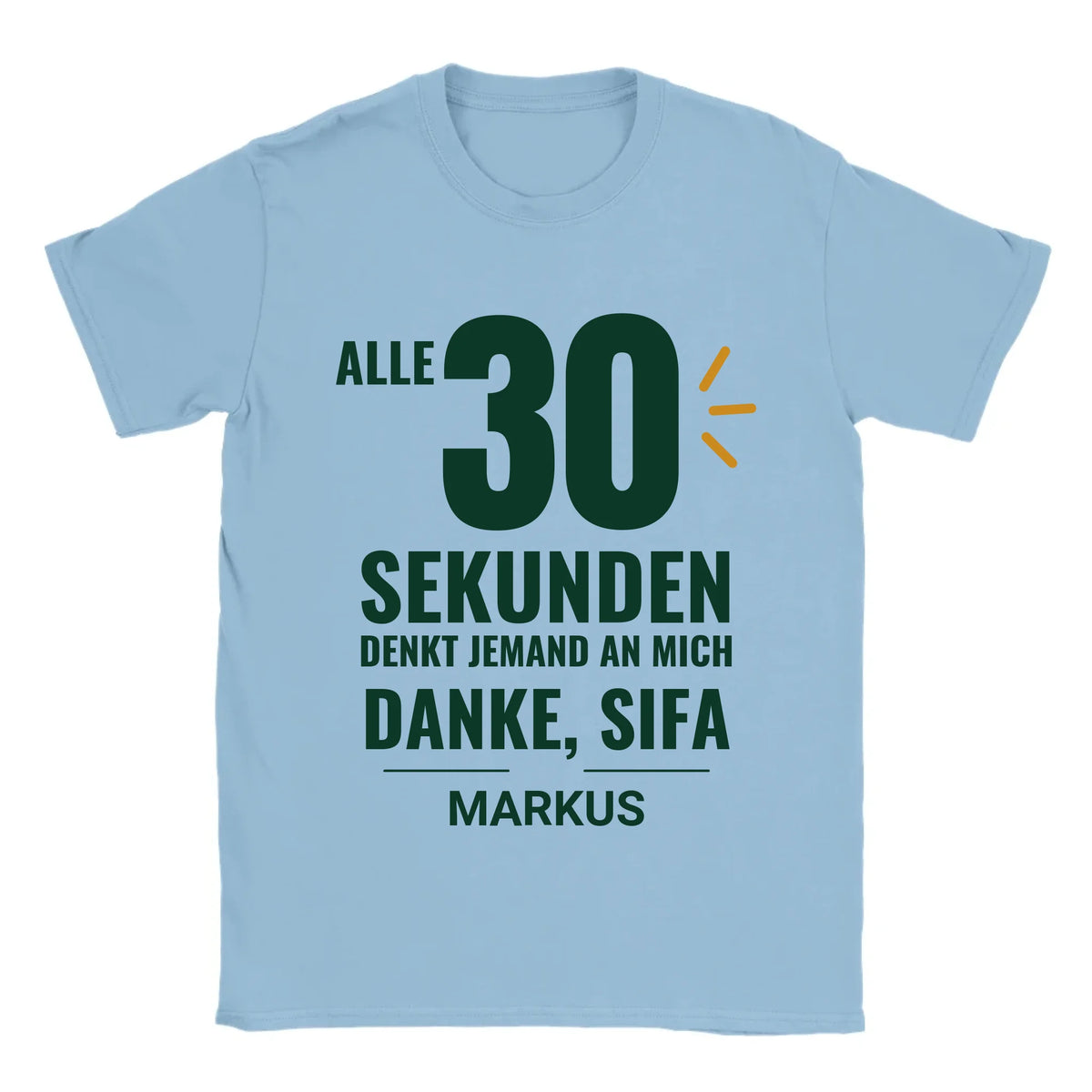 Personalisierbares T-Shirt „Danke, Sifa“ in Hellblau mit Name