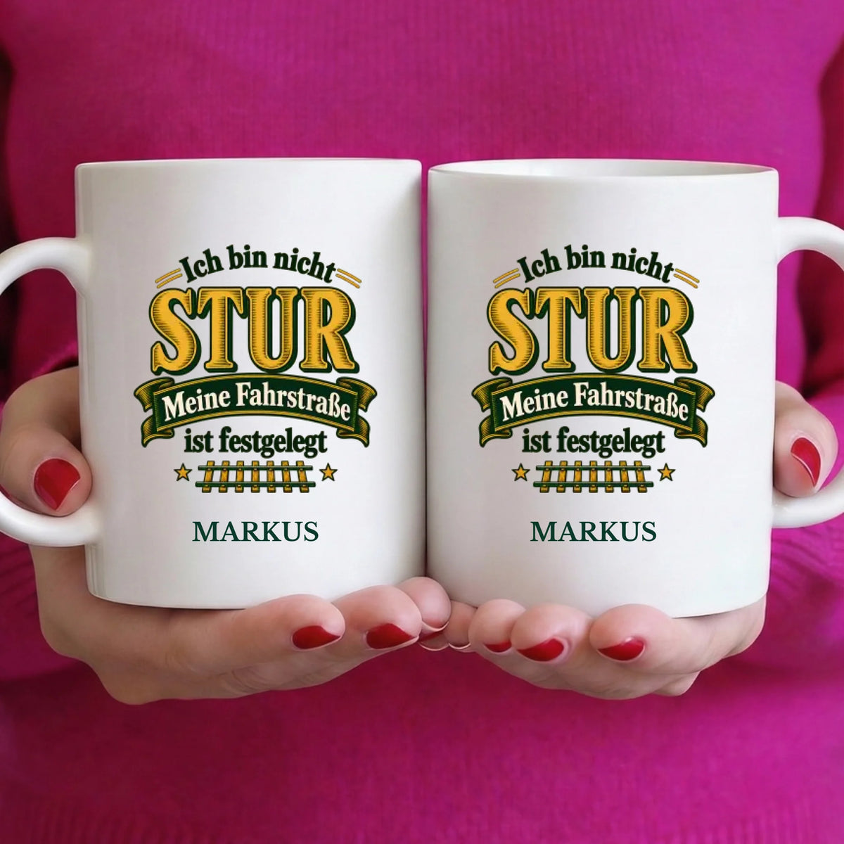 Personalisierbare Tasse „Ich bin nicht stur“ mit Name – Vorder- und Rückseite