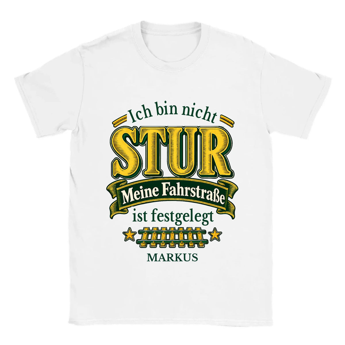 Personalisierbares T-Shirt „Ich bin nicht stur“ in Weiß mit Name