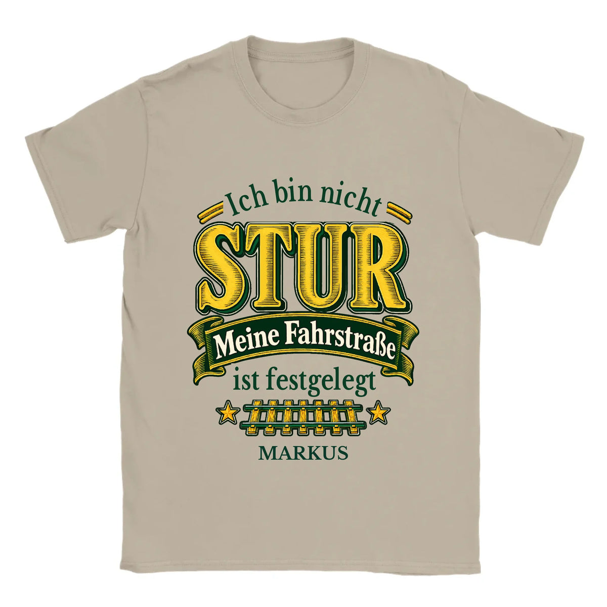 Personalisierbares T-Shirt „Ich bin nicht stur“ in Beige mit Name