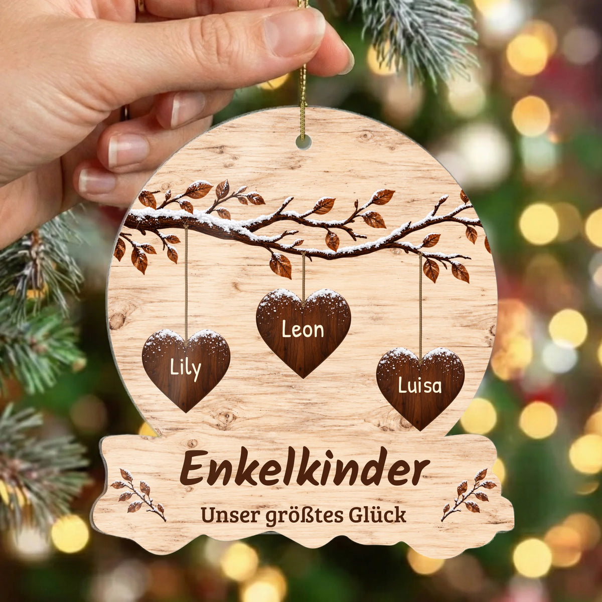 Christbaumschmuck Enkelkinder Winterherzen – personalisierbare Vorschau